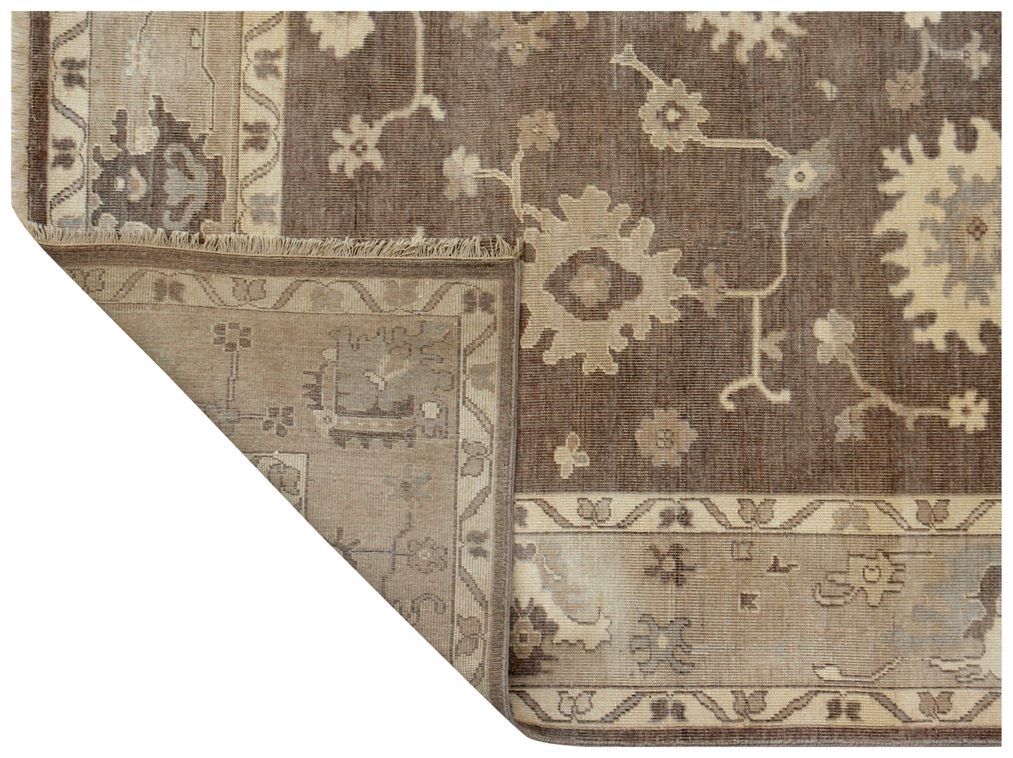 Oriental Oushak Hand Knotted Brown Beige 8x10 Wool Area Rug - Vintage Style Antique Look