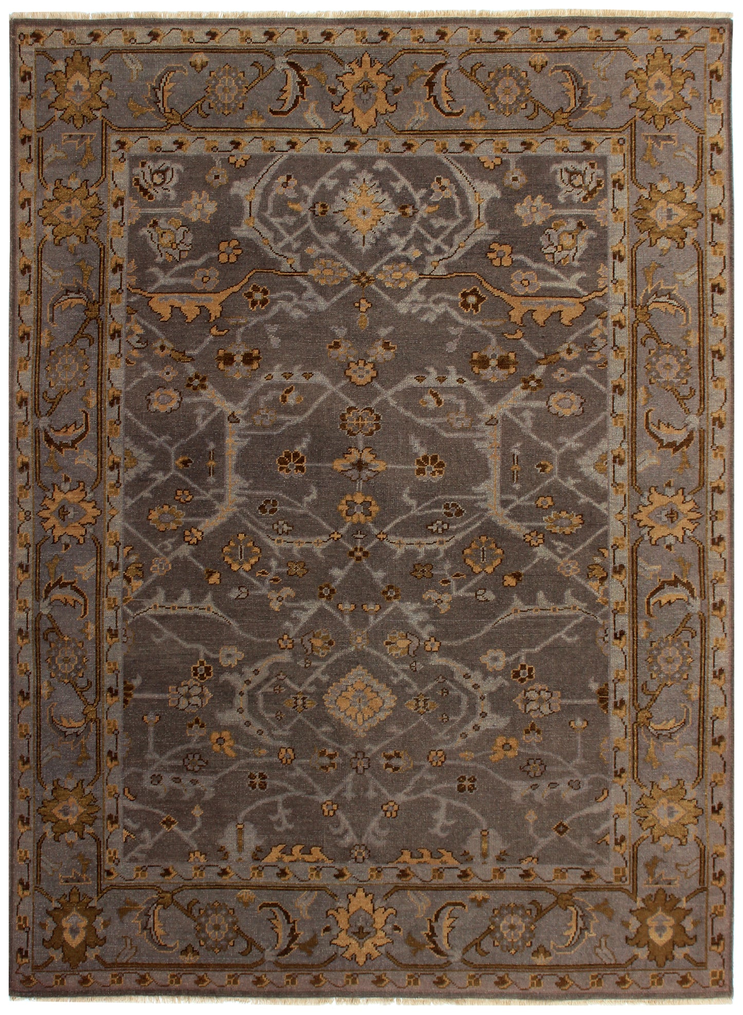 Oriental Oushak Hand Knotted Grey Gold 8x10 Wool Area Rug - Vintage Style Antique Look