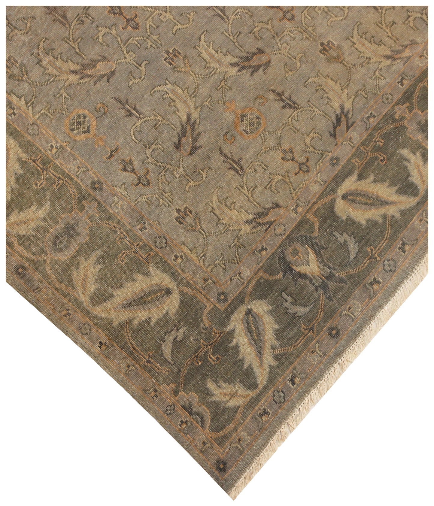 Hand Knotted Green Beige 8x10 Wool Area Rug - Oriental Oushak Vintage Antique Style
