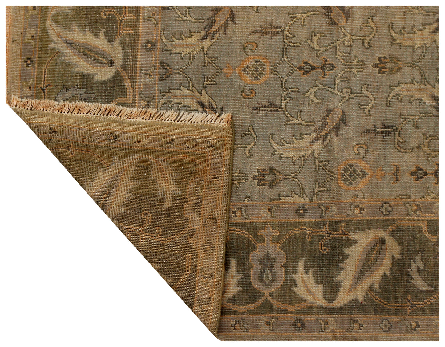 Hand Knotted Green Beige 8x10 Wool Area Rug - Oriental Oushak Vintage Antique Style