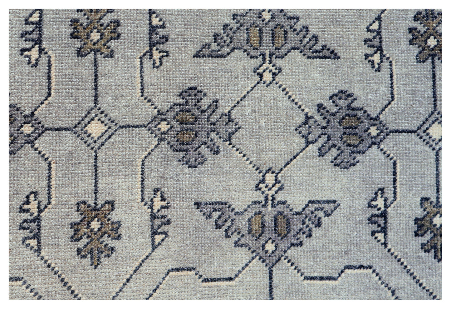Steel Blue Grey Ivory Charcoal Geometric Trellis Lattice Hand Knotted Wool Viscose 8x10 Bhadohi Area Rug