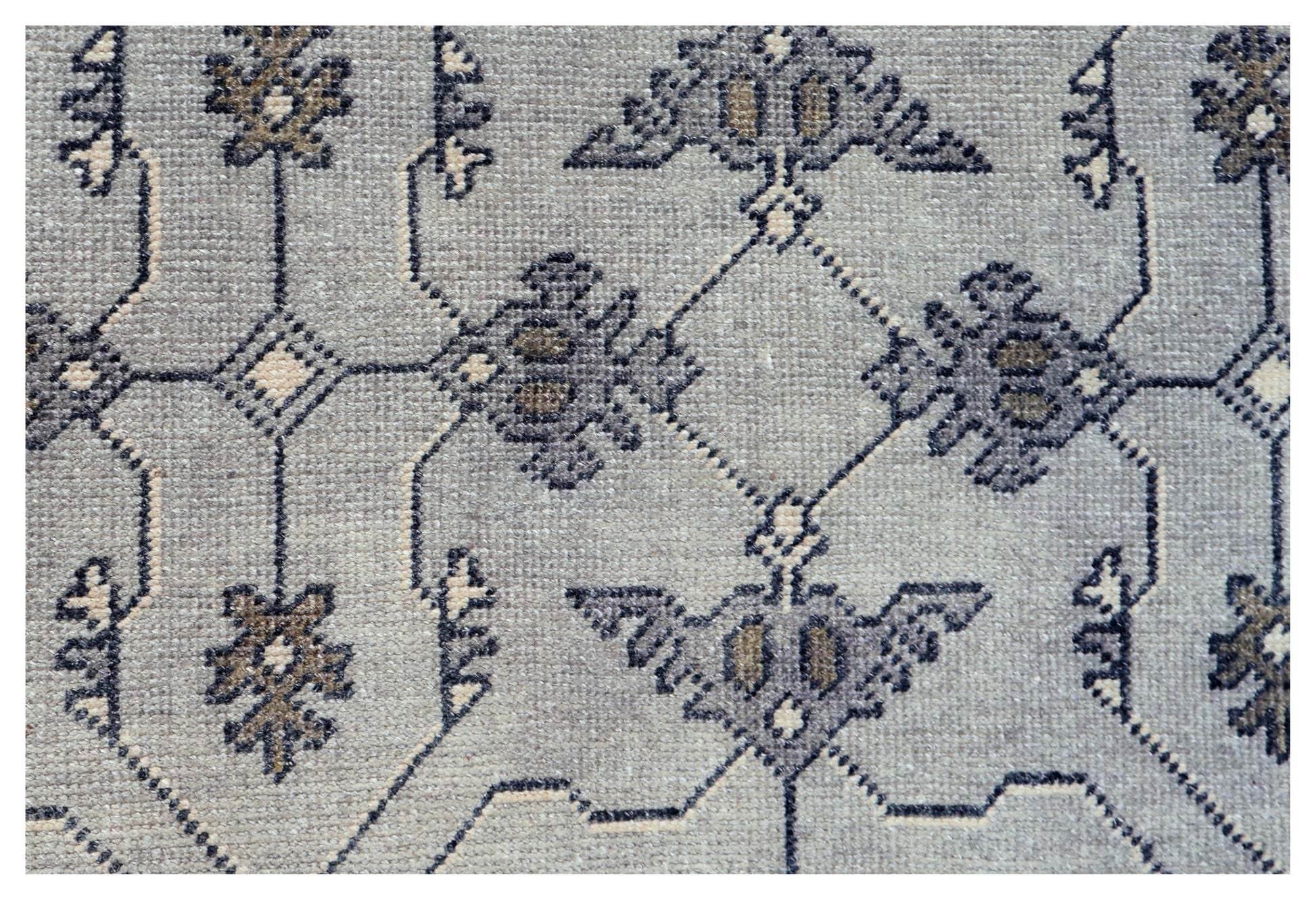 Steel Blue Grey Ivory Charcoal Geometric Trellis Lattice Hand Knotted Wool Viscose 8x10 Bhadohi Area Rug
