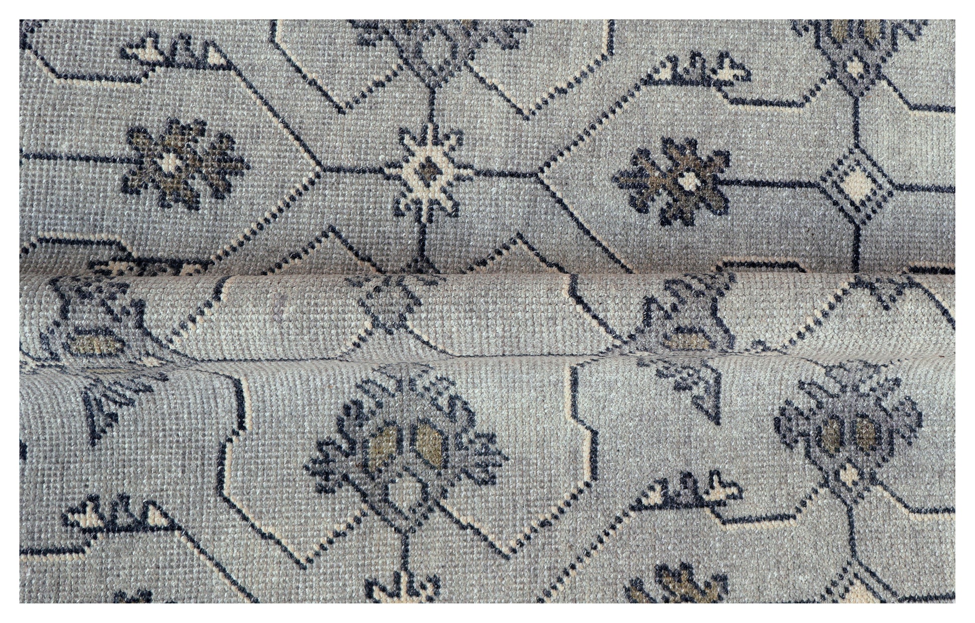 Steel Blue Grey Ivory Charcoal Geometric Trellis Lattice Hand Knotted Wool Viscose 8x10 Bhadohi Area Rug