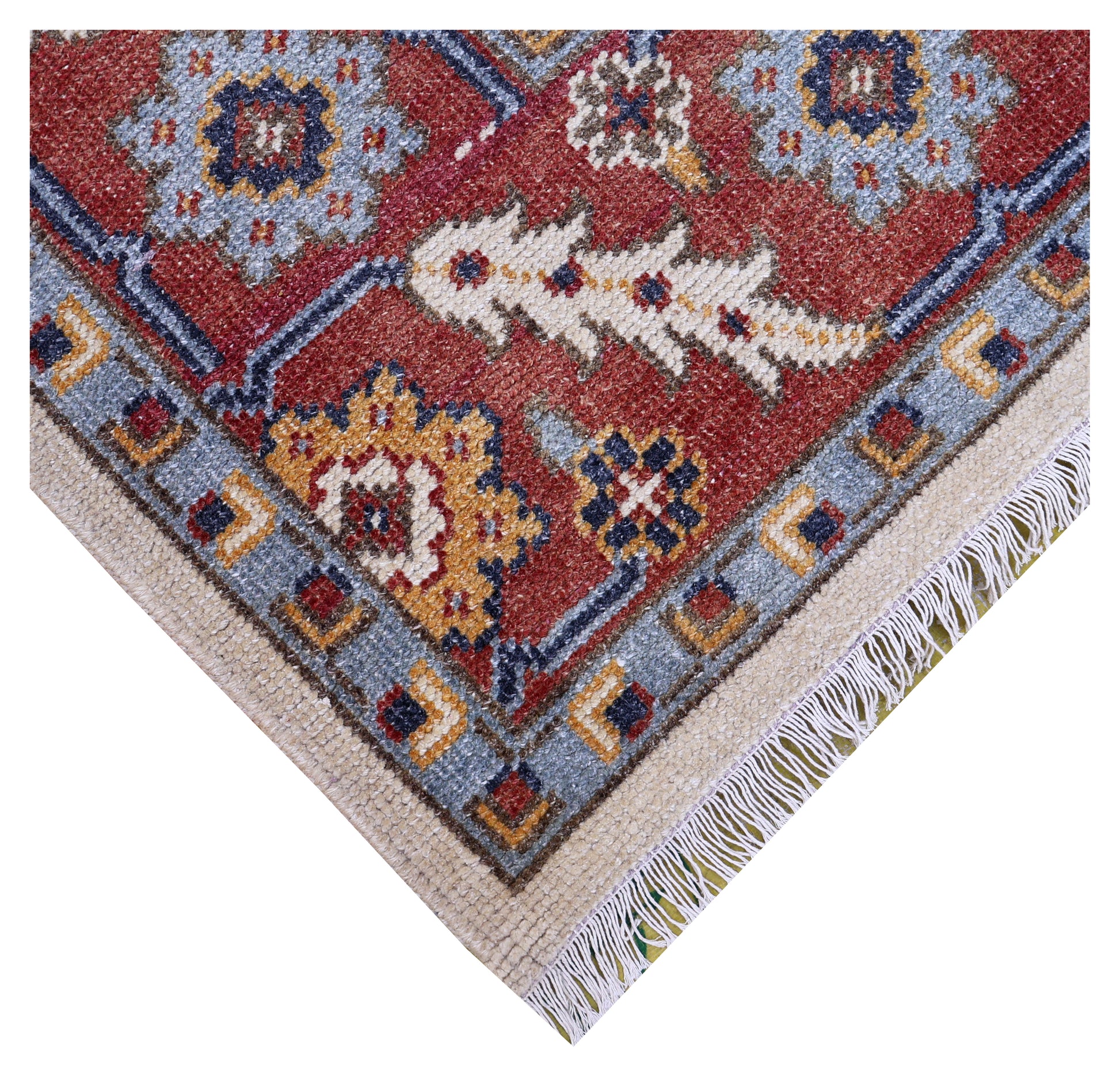 Ivory Rust Gold Kazak Geometric Star Rosette Trellis Wool Hand Knotted Traditional 8x10 Area Rug
