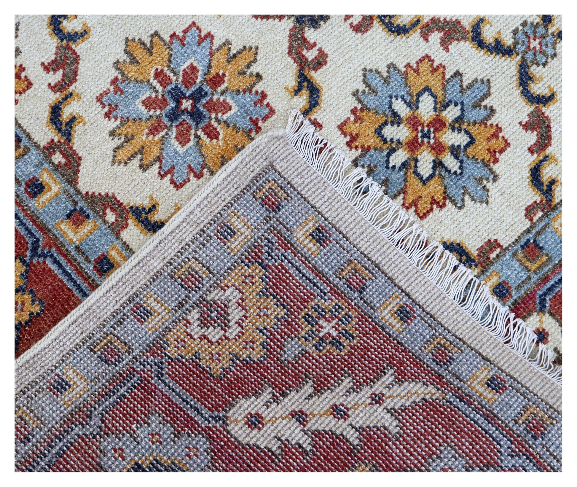 Ivory Rust Gold Kazak Geometric Star Rosette Trellis Wool Hand Knotted Traditional 8x10 Area Rug