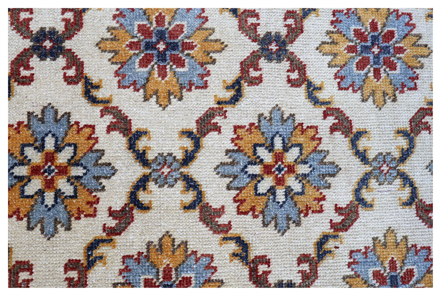 Ivory Rust Gold Kazak Geometric Star Rosette Trellis Wool Hand Knotted Traditional 8x10 Area Rug