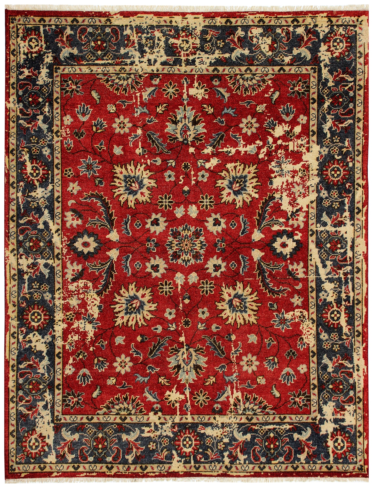 Vintage Antique Red Navy Blue 8x10 Hand Knotted Wool Area Rug - Persian Floral Style