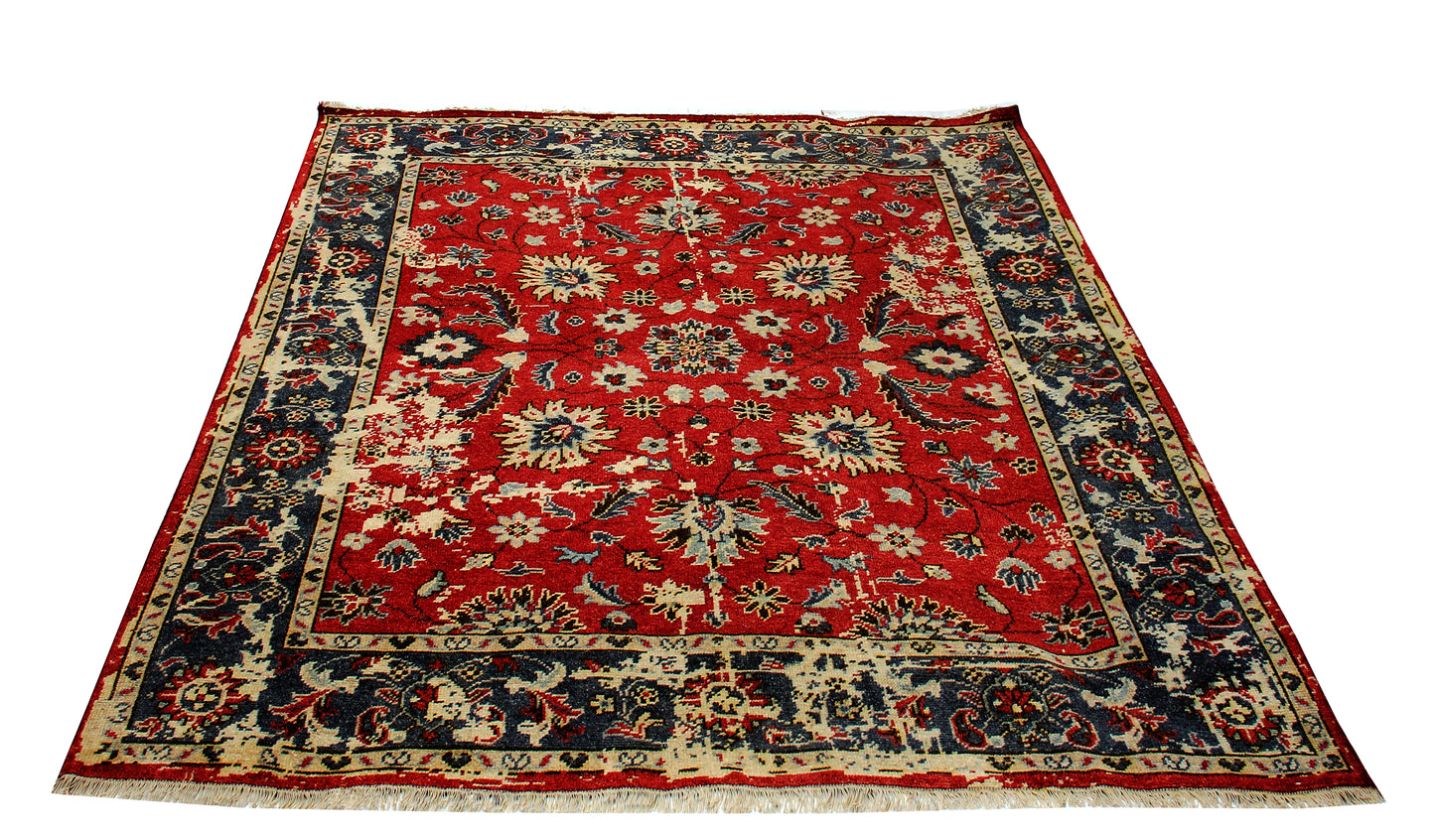 Vintage Antique Red Navy Blue 8x10 Hand Knotted Wool Area Rug - Persian Floral Style