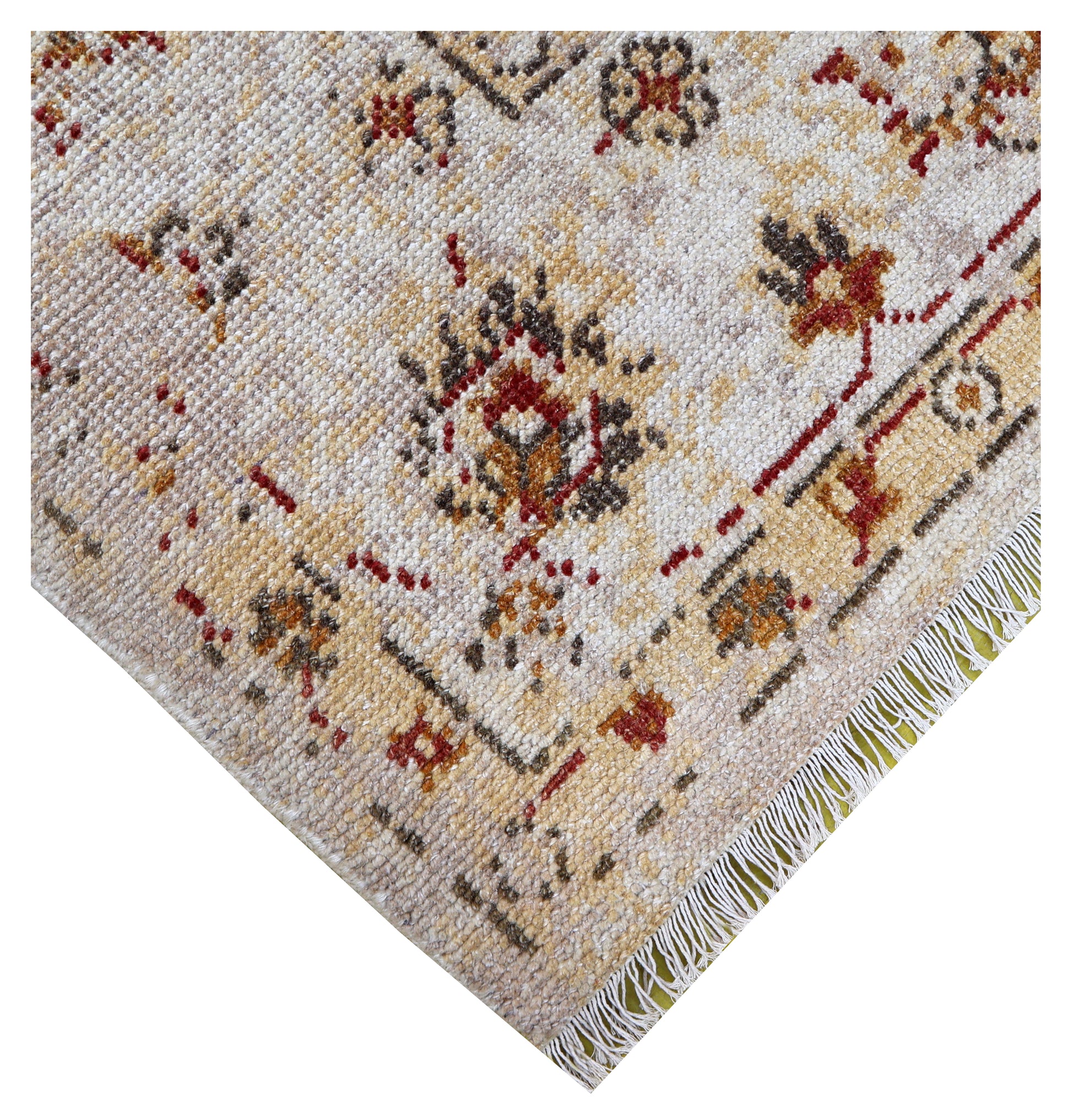Ivory Red Green Ziegler Floral Medallion Wool Viscose Hand Knotted Vintage 8x10 Area Rug