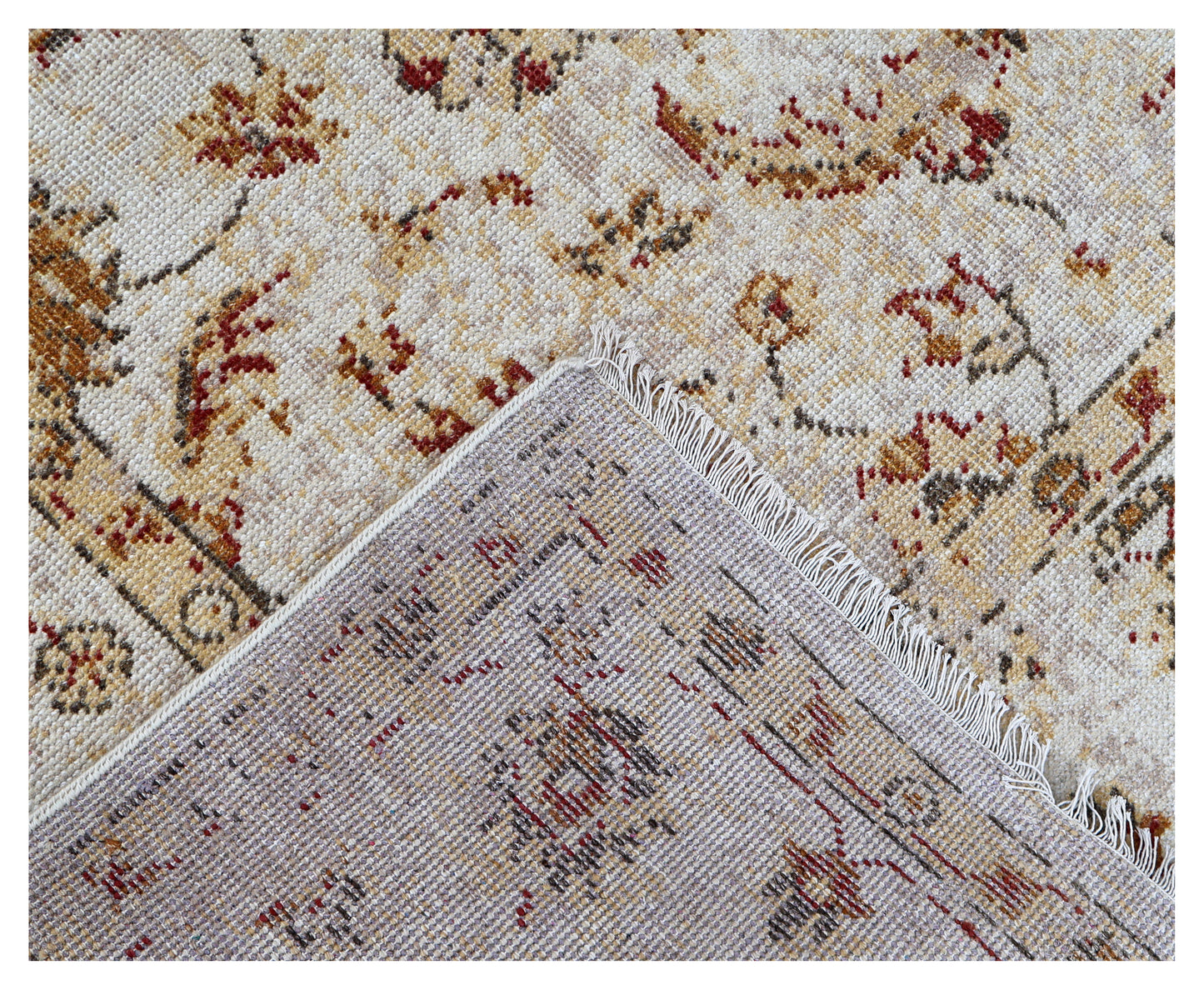 Ivory Red Green Ziegler Floral Medallion Wool Viscose Hand Knotted Vintage 8x10 Area Rug