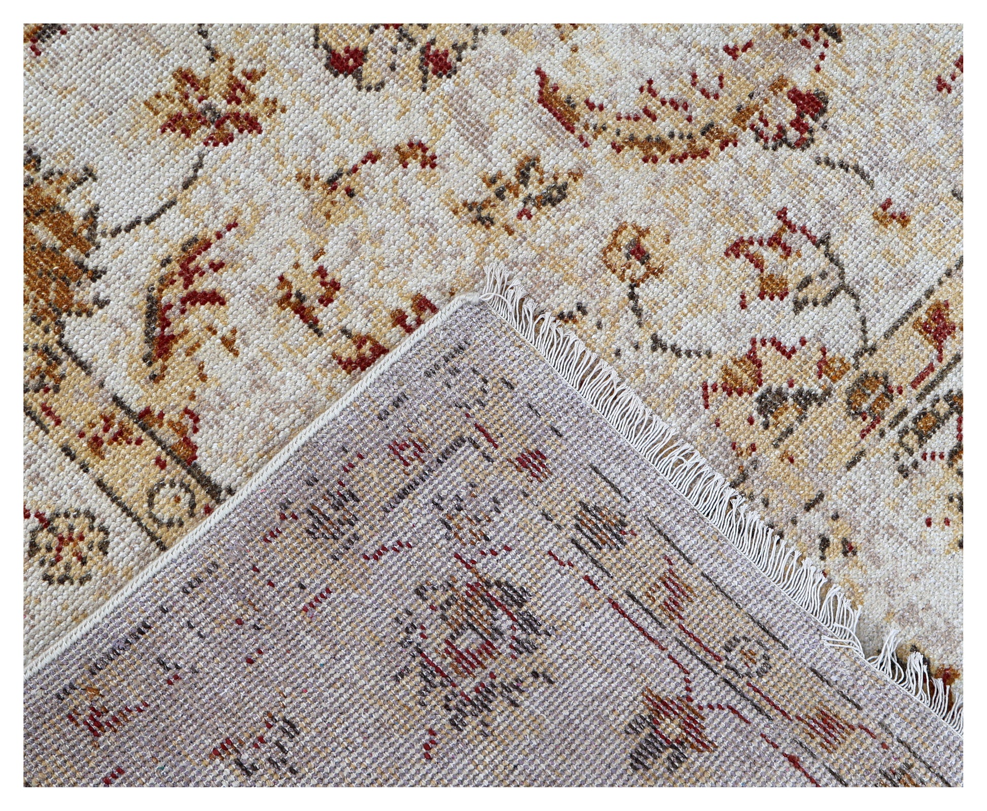 Ivory Red Green Ziegler Floral Medallion Wool Viscose Hand Knotted Vintage 8x10 Area Rug