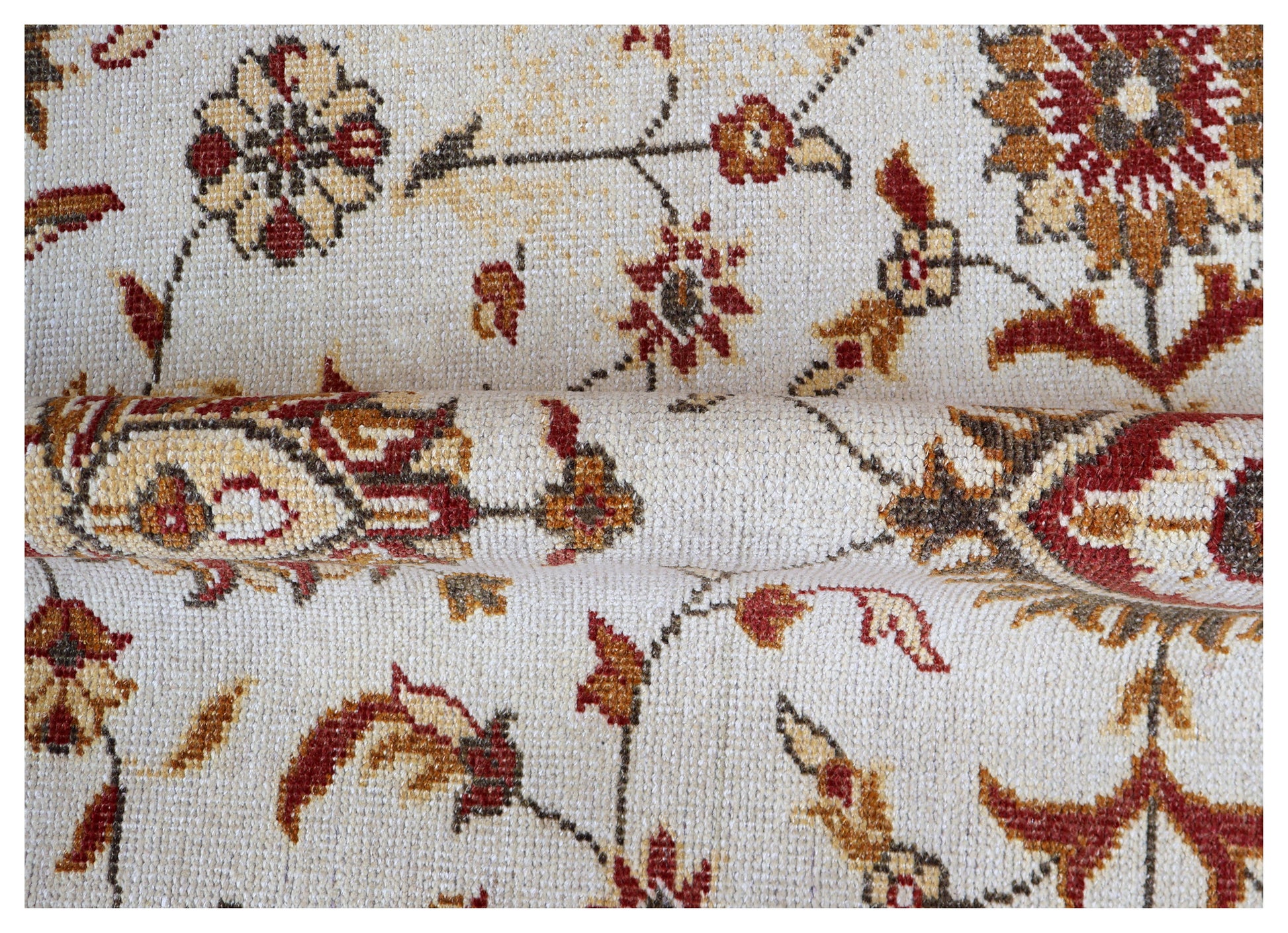 Ivory Red Green Ziegler Floral Medallion Wool Viscose Hand Knotted Vintage 8x10 Area Rug