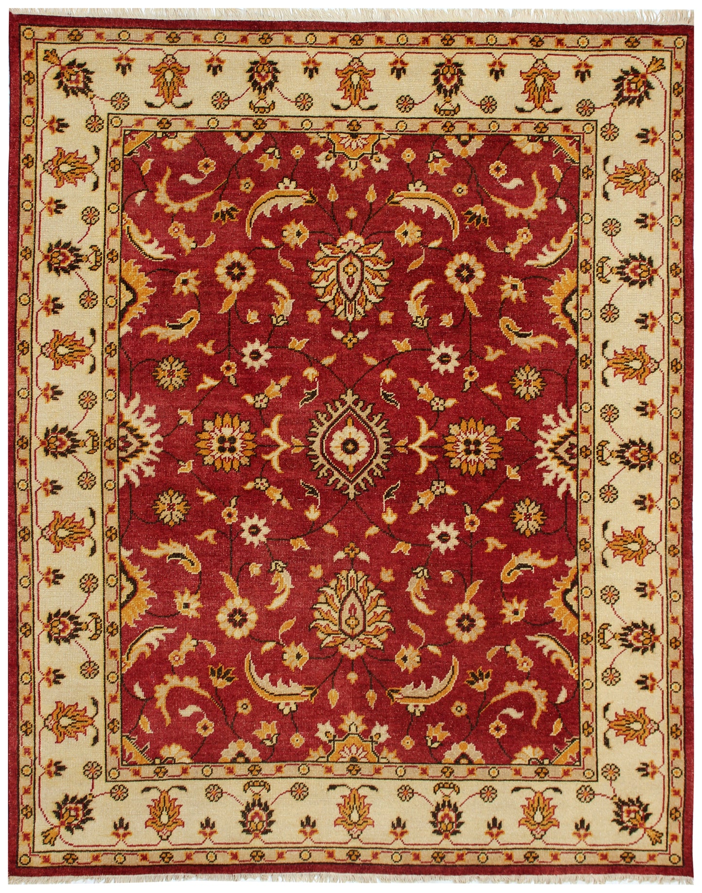 Traditional Persian Floral Hand Knotted Red Ivory 8x10 Wool Area Rug