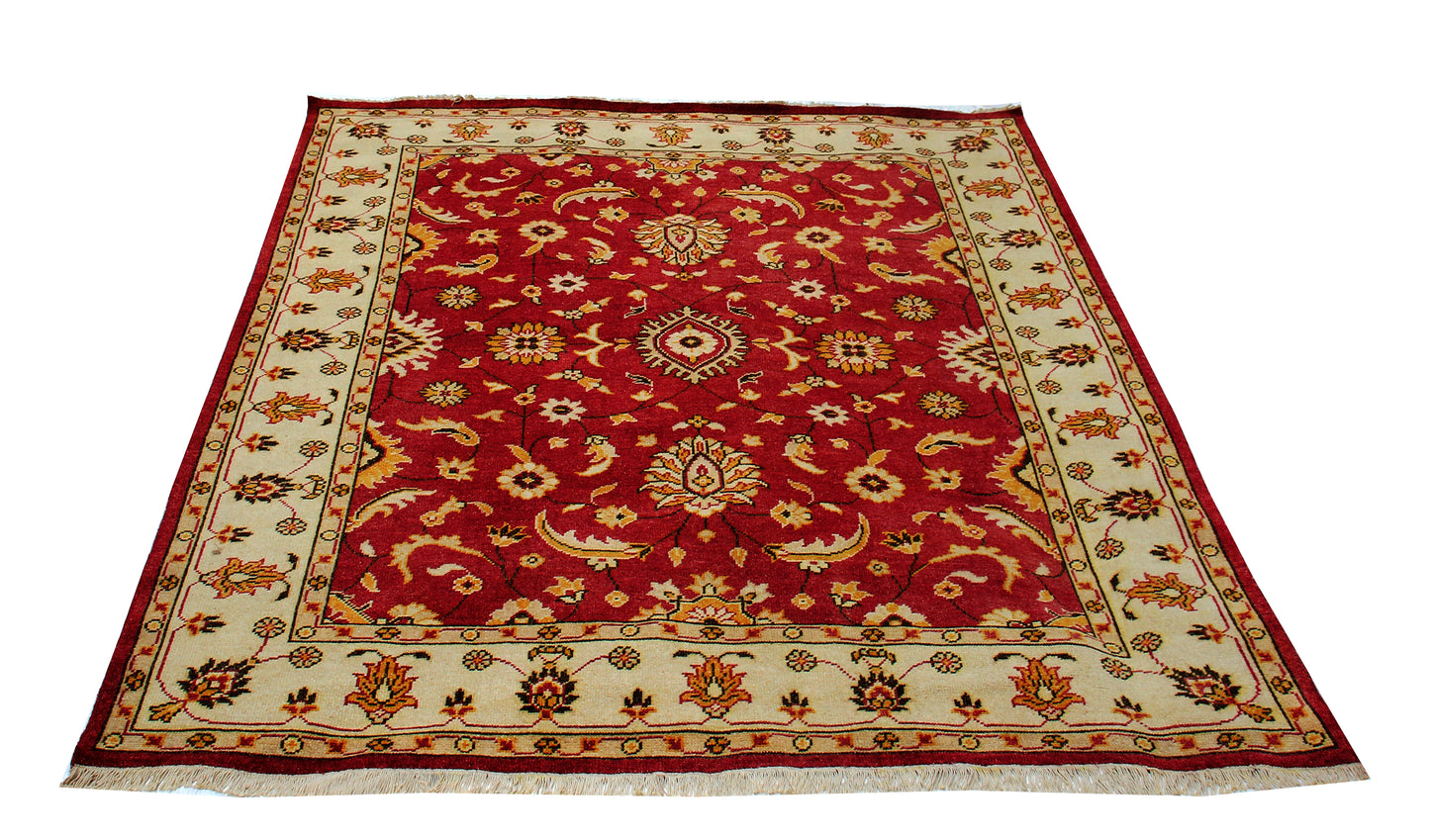 Traditional Persian Floral Hand Knotted Red Ivory 8x10 Wool Area Rug