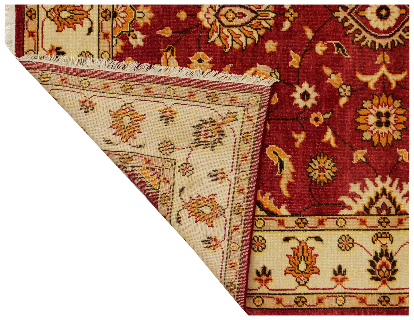 Traditional Persian Floral Hand Knotted Red Ivory 8x10 Wool Area Rug