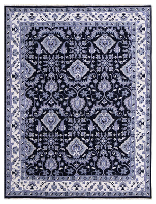 Black Grey Ivory Toushak Floral Arabesque Wool Hand Knotted Traditional 8x10 Area Rug