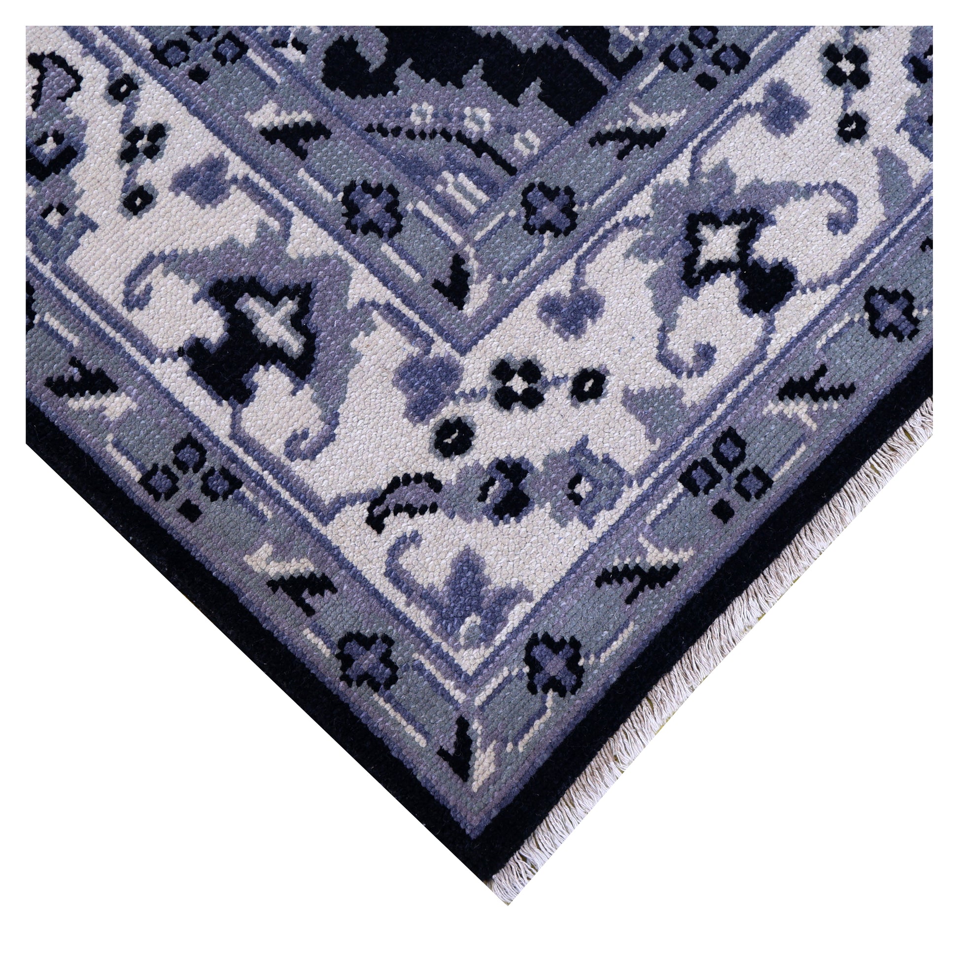 Black Grey Ivory Toushak Floral Arabesque Wool Hand Knotted Traditional 8x10 Area Rug