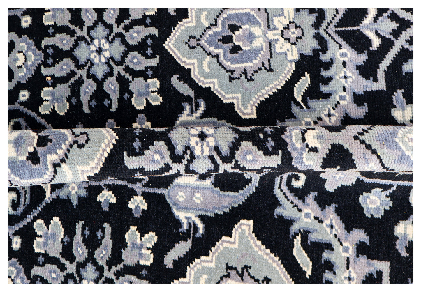 Black Grey Ivory Toushak Floral Arabesque Wool Hand Knotted Traditional 8x10 Area Rug