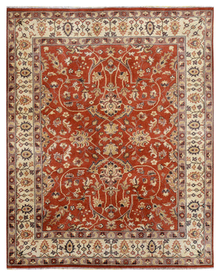 Rust Red Ivory Gold Toushak Floral Vine Wool Hand Knotted Vintage 8x10 Area Rug