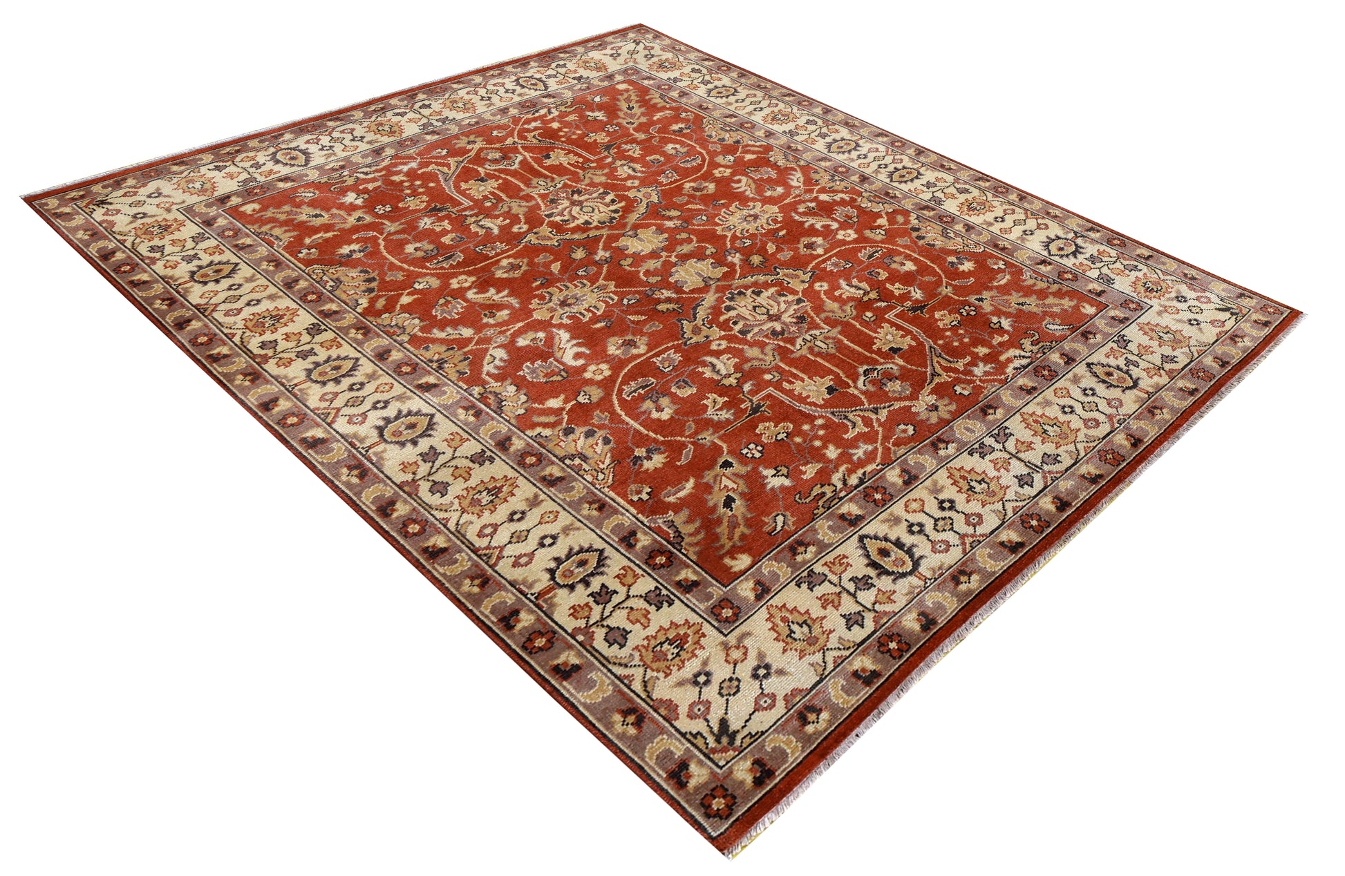 Rust Red Ivory Gold Toushak Floral Vine Wool Hand Knotted Vintage 8x10 Area Rug