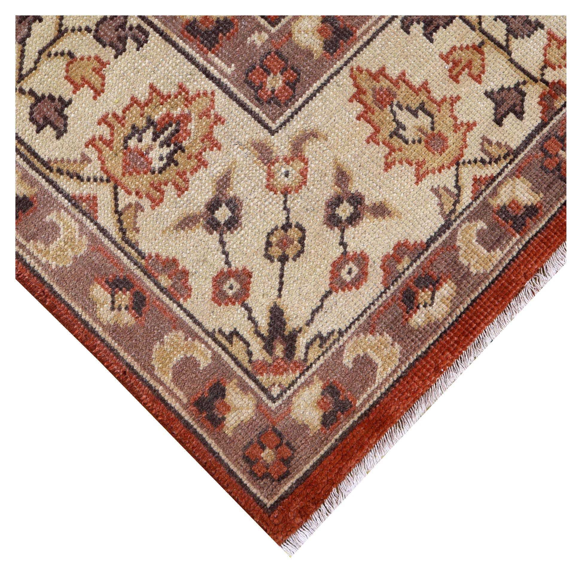 Rust Red Ivory Gold Toushak Floral Vine Wool Hand Knotted Vintage 8x10 Area Rug