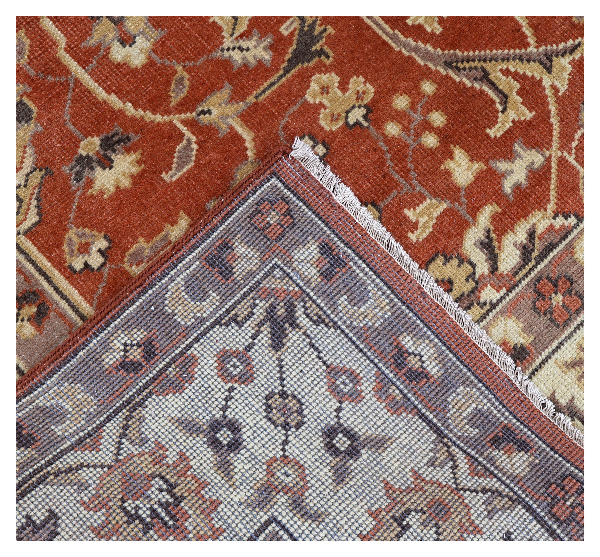 Rust Red Ivory Gold Toushak Floral Vine Wool Hand Knotted Vintage 8x10 Area Rug