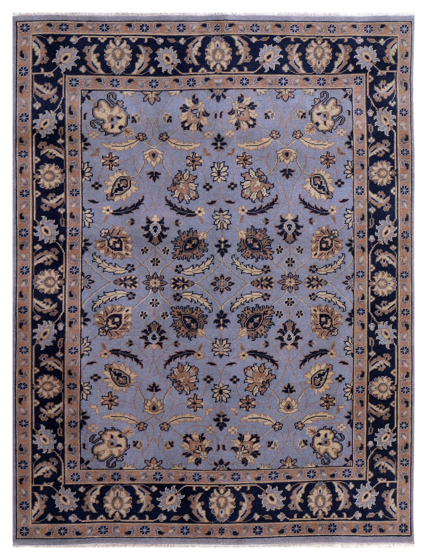 Slate Blue Navy Gold Toushak Floral Wool Hand Knotted Antique Vintage 8x10 Area Rug