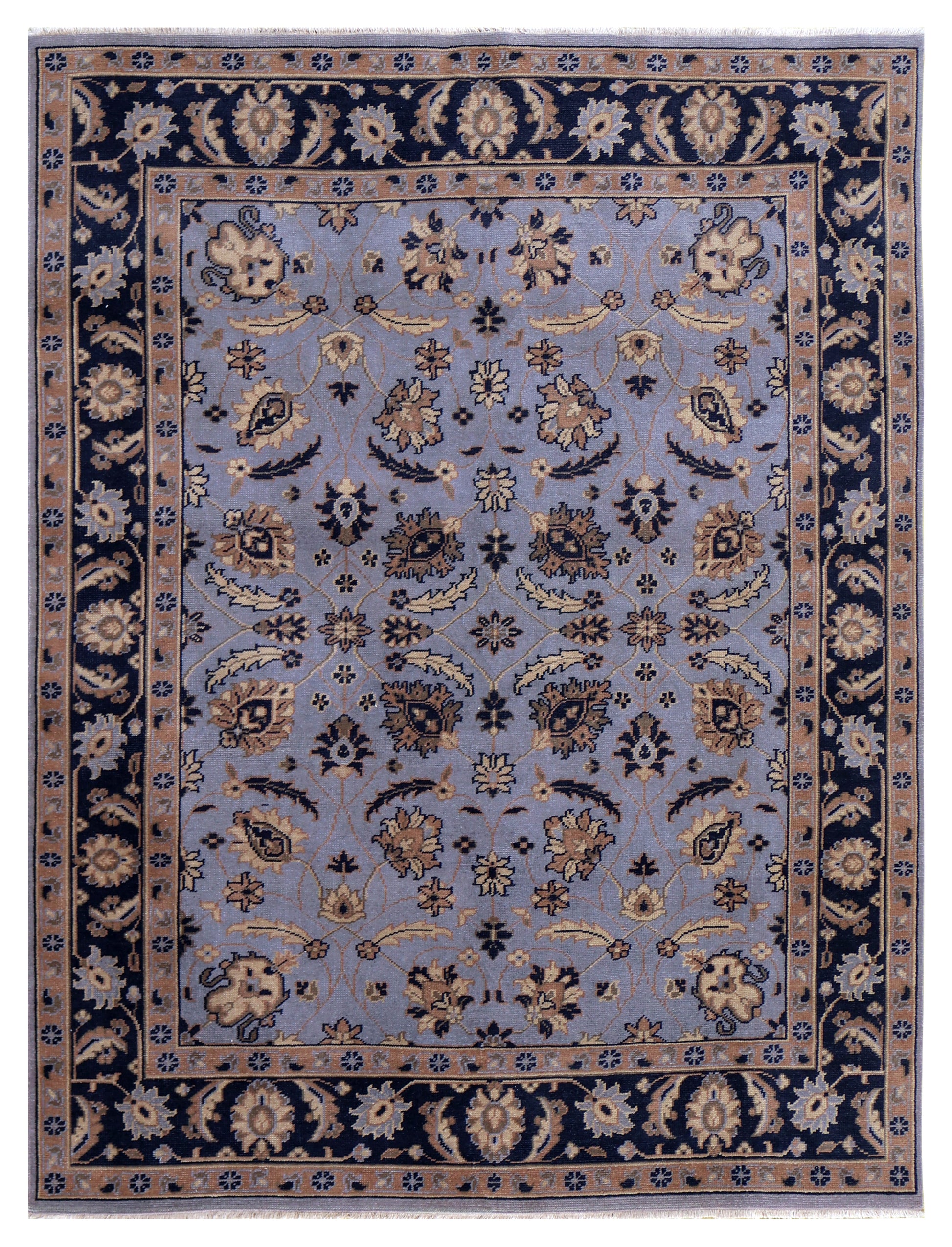 Slate Blue Navy Gold Toushak Floral Wool Hand Knotted Antique Vintage 8x10 Area Rug