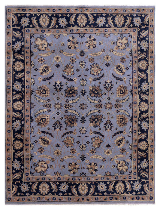 Slate Blue Navy Gold Toushak Floral Wool Hand Knotted Antique Vintage 8x10 Area Rug