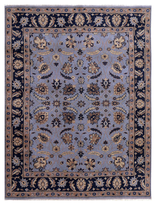 Slate Blue Navy Gold Toushak Floral Wool Hand Knotted Antique Vintage 8x10 Area Rug