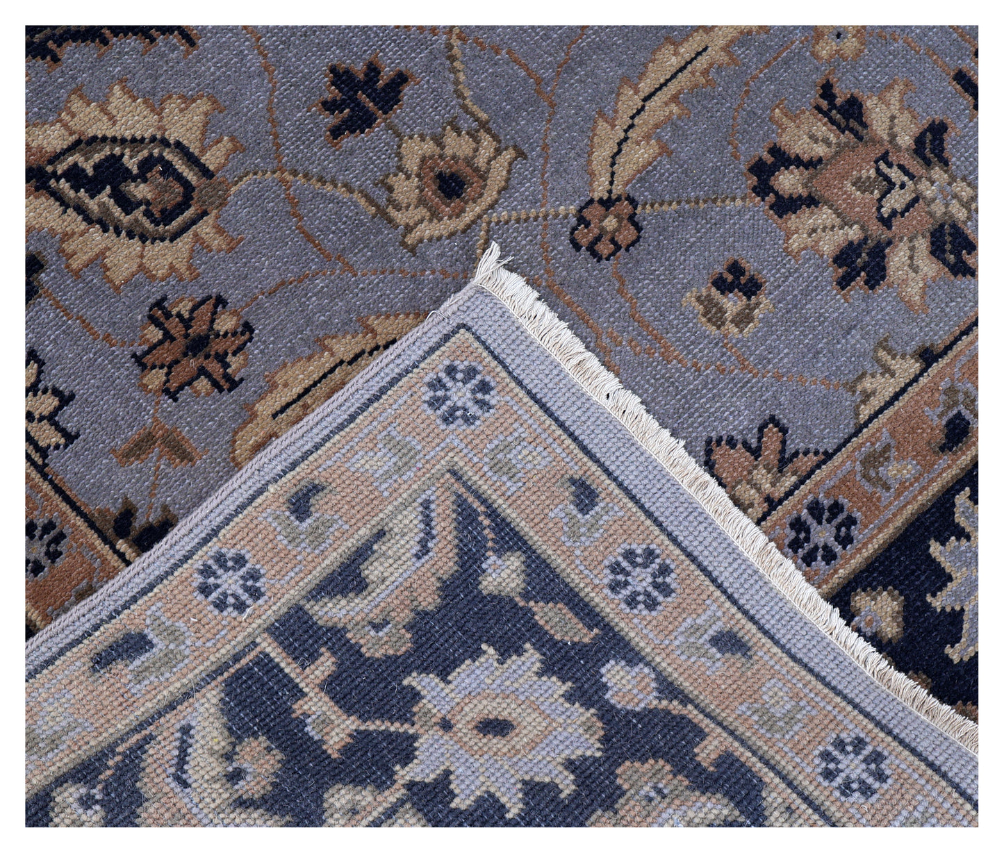 Slate Blue Navy Gold Toushak Floral Wool Hand Knotted Antique Vintage 8x10 Area Rug