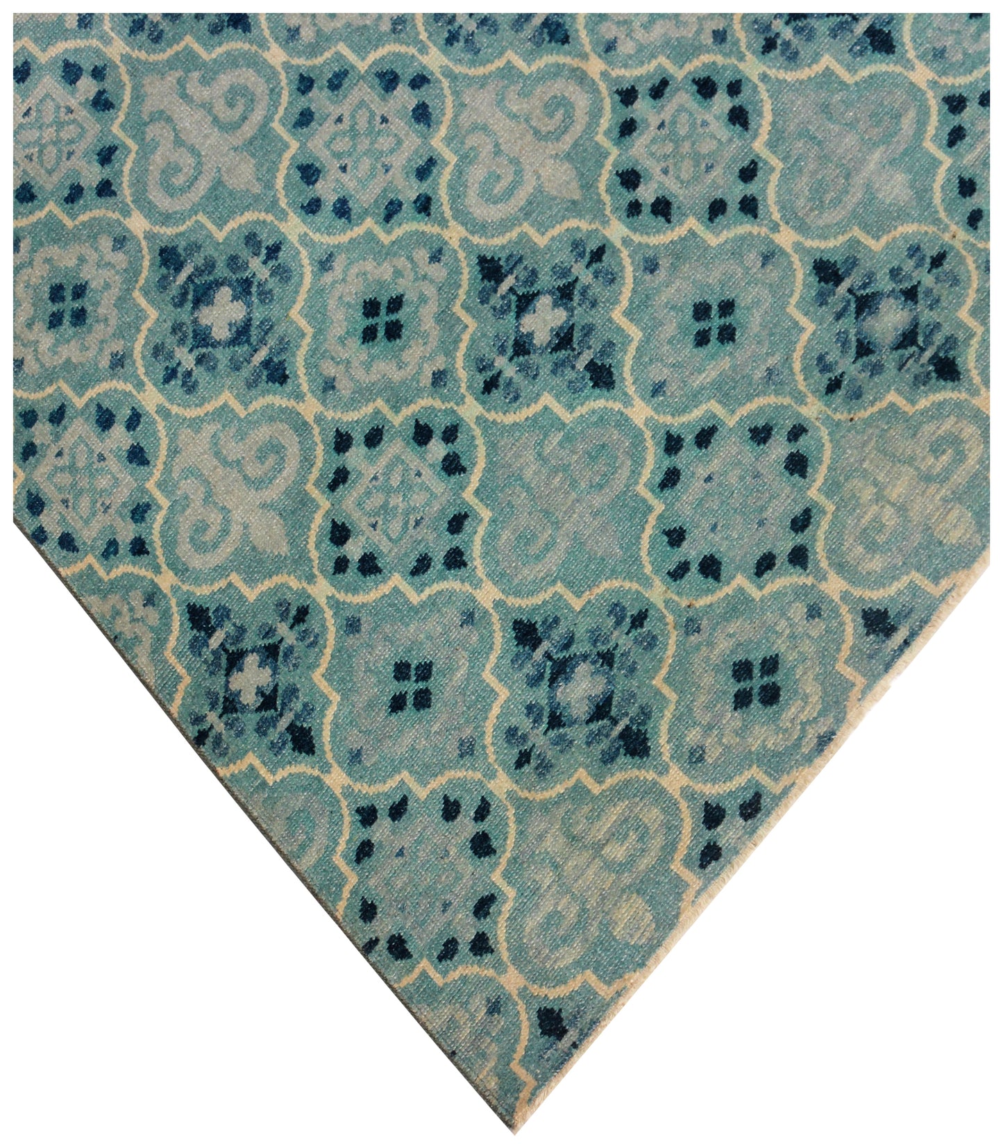 Blue Ivory Moroccan Trellis Hand Knotted 8x10 Wool Area Rug