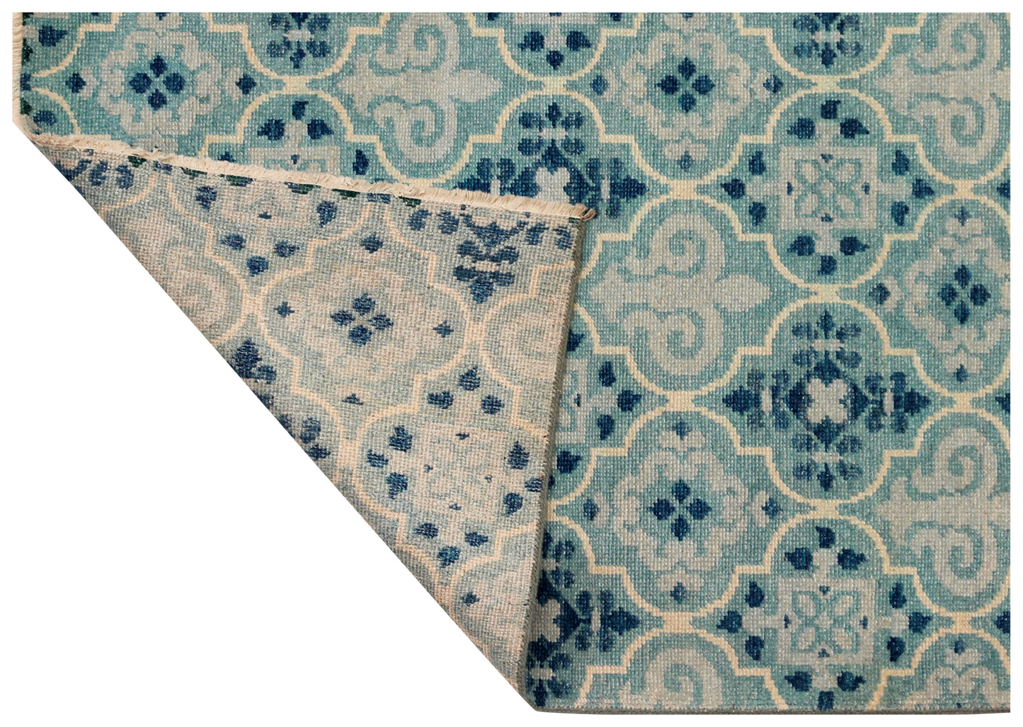 Blue Ivory Moroccan Trellis Hand Knotted 8x10 Wool Area Rug