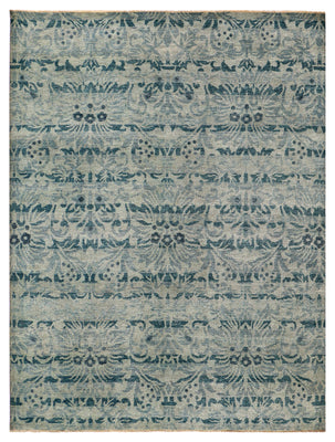 Vintage Teal Beige Traditional Floral Antique Wool Viscose Hand Knotted 8x10 Area Rug