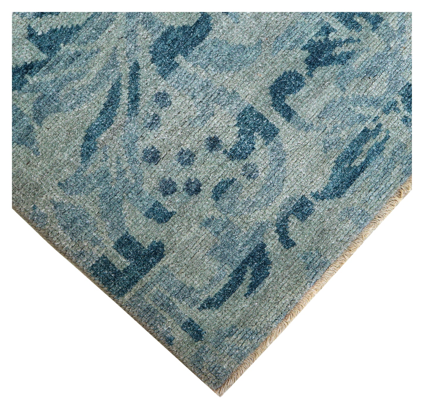Vintage Teal Beige Traditional Floral Antique Wool Viscose Hand Knotted 8x10 Area Rug