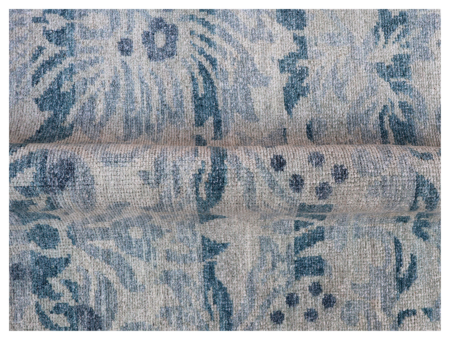 Vintage Teal Beige Traditional Floral Antique Wool Viscose Hand Knotted 8x10 Area Rug