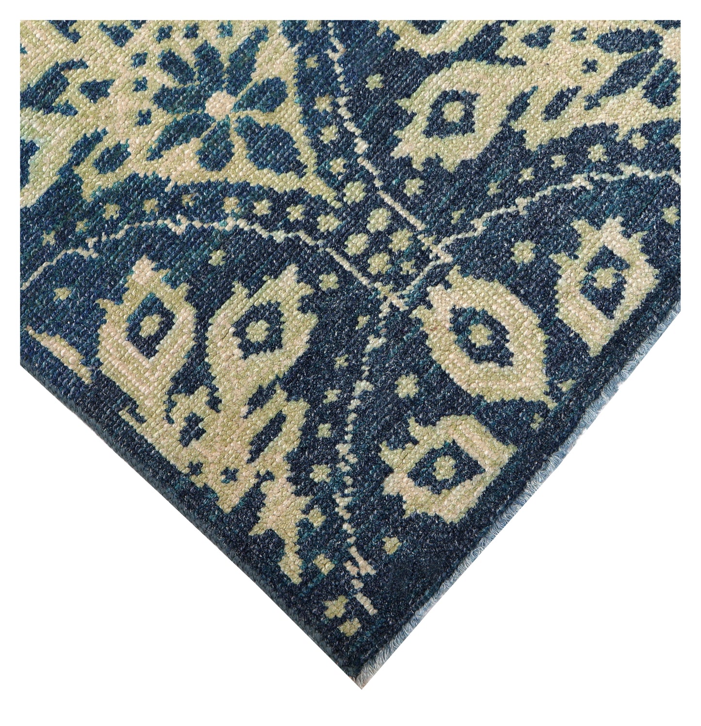 Dark Teal Beige Floral Arabesque Wool Viscose Hand Knotted 8x10 Area Rug