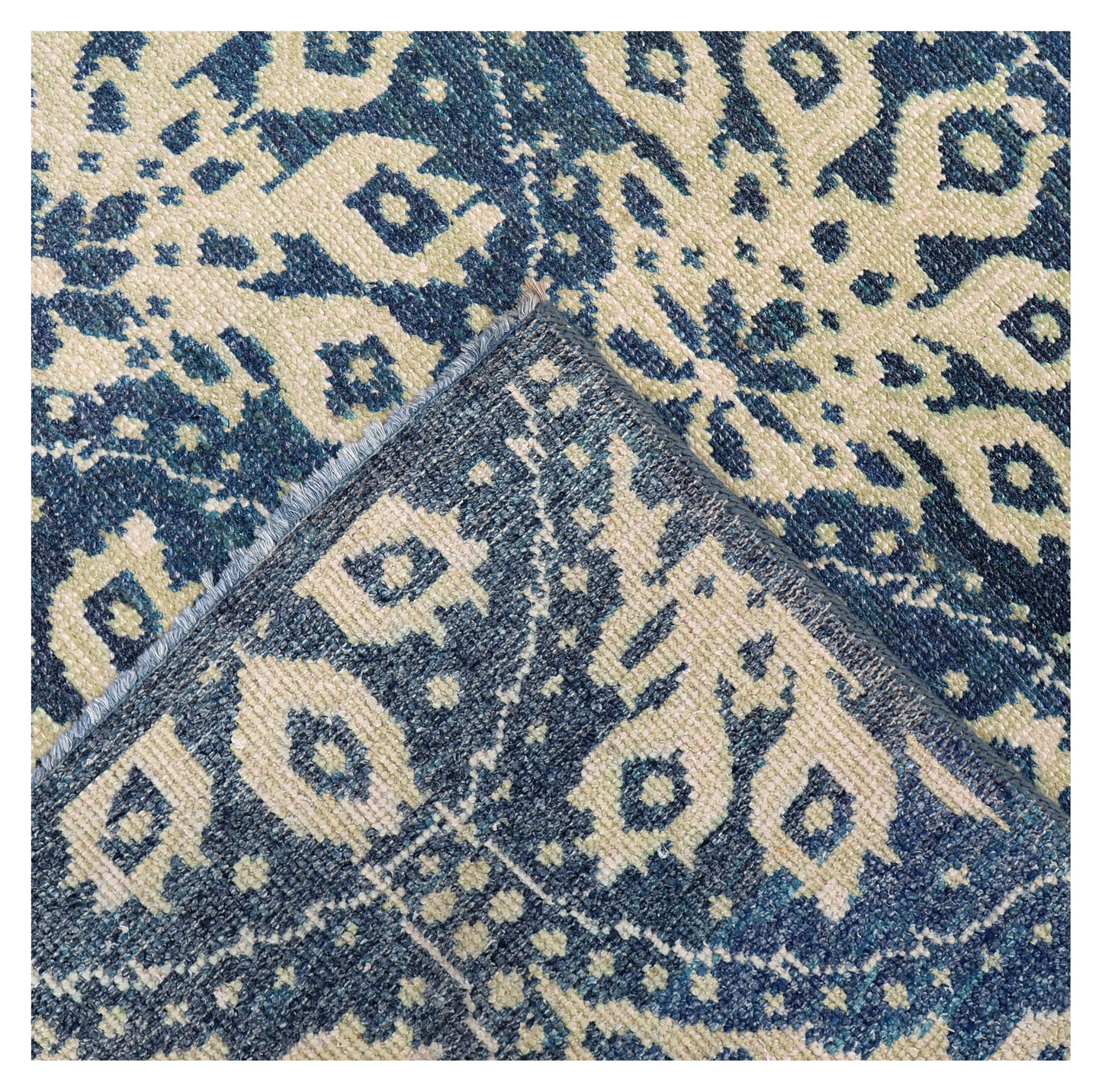 Dark Teal Beige Floral Arabesque Wool Viscose Hand Knotted 8x10 Area Rug