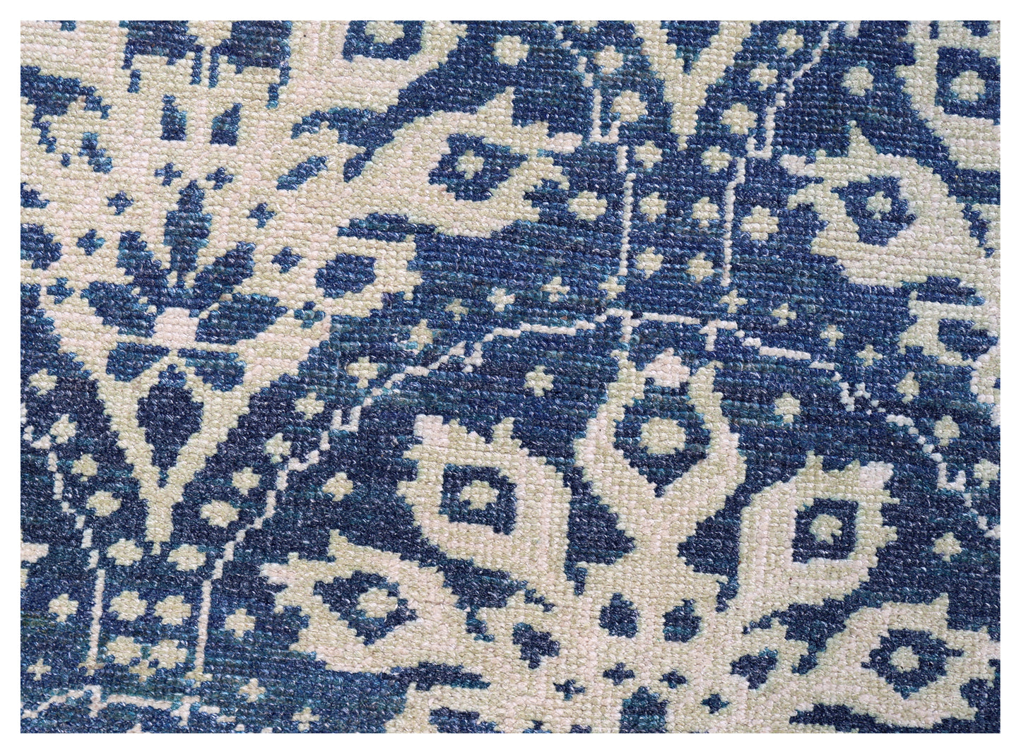 Dark Teal Beige Floral Arabesque Wool Viscose Hand Knotted 8x10 Area Rug