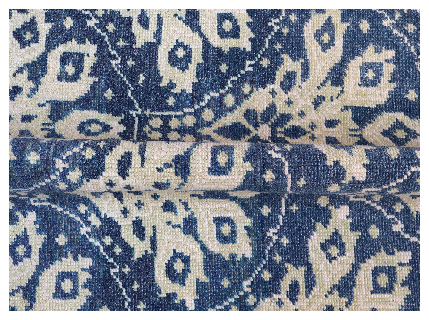 Dark Teal Beige Floral Arabesque Wool Viscose Hand Knotted 8x10 Area Rug