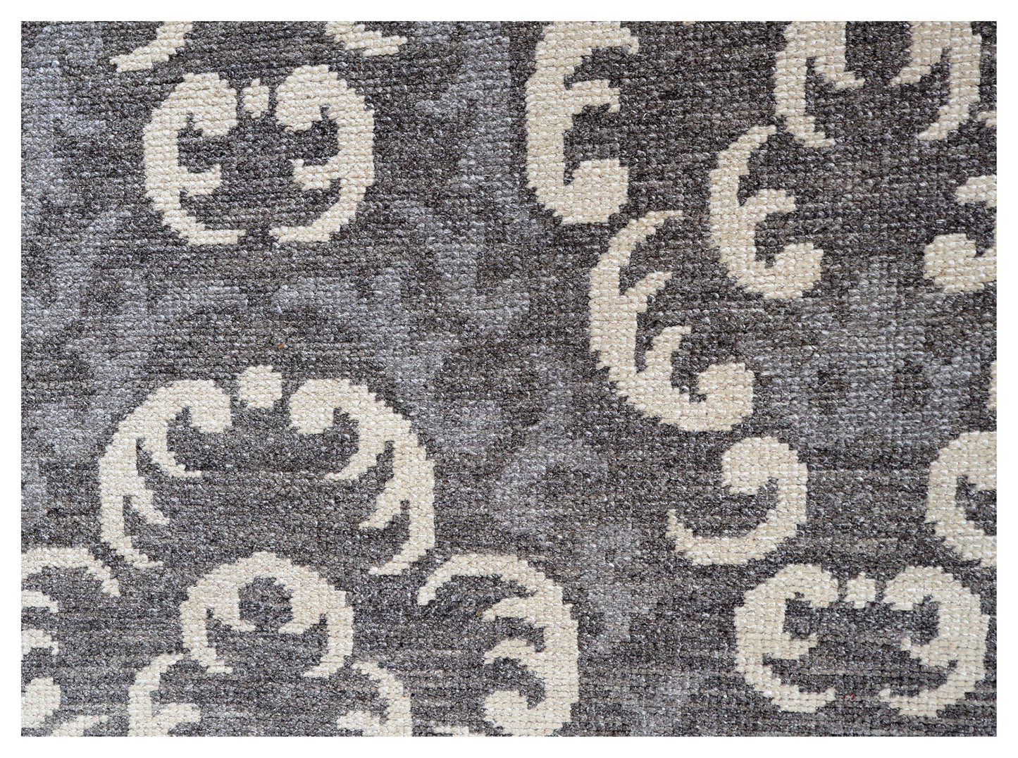 Charcoal Grey Ivory Baroque Damask Floral Medallion Hand Knotted Wool Viscose 8x10 Bhadohi Area Rug