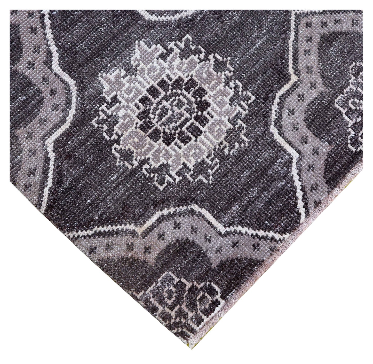 Purple Ivory Geometric Medallion Wool Viscose Hand Knotted Modern 8x10 Area Rug