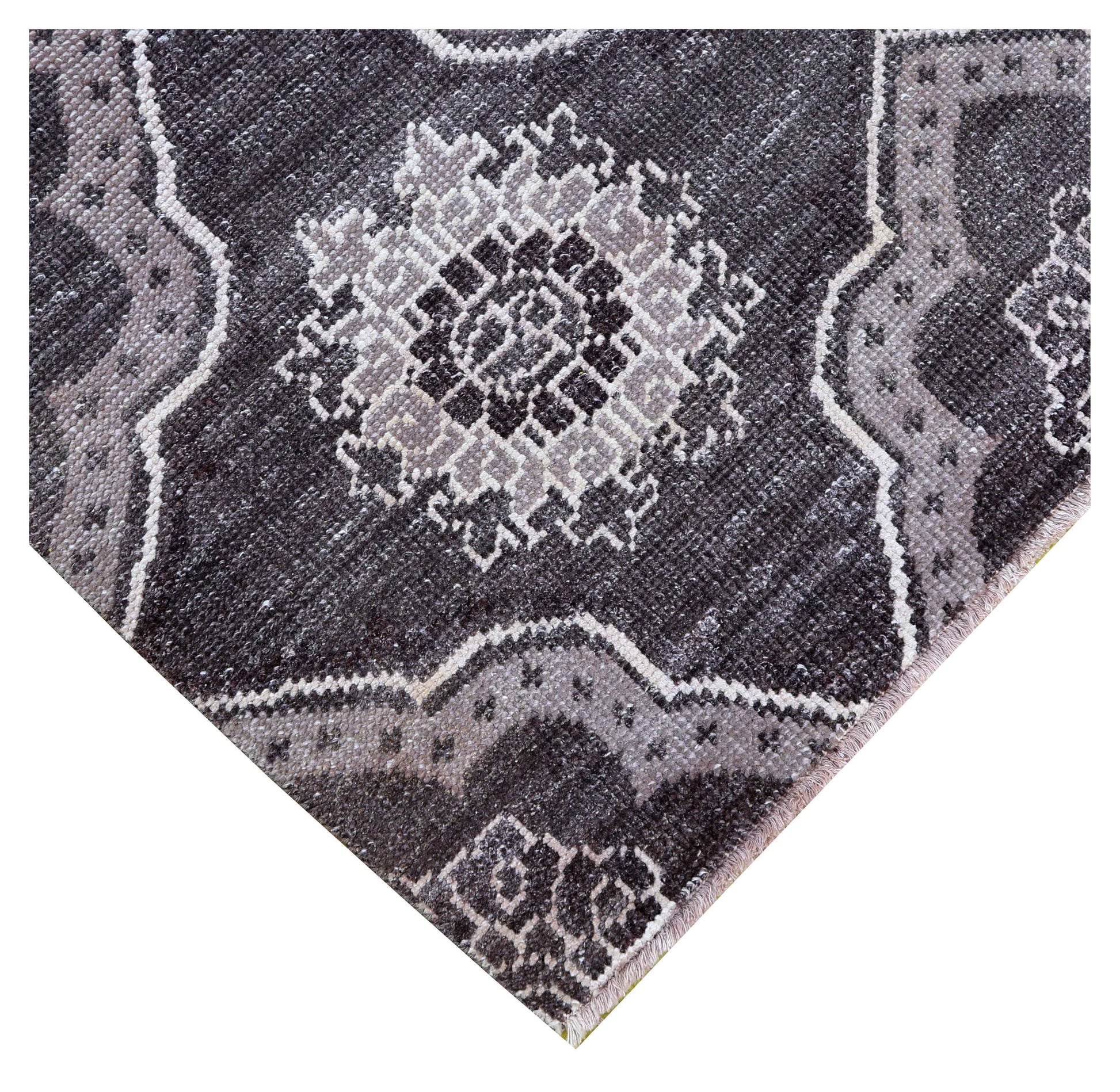 Purple Ivory Geometric Medallion Wool Viscose Hand Knotted Modern 8x10 Area Rug