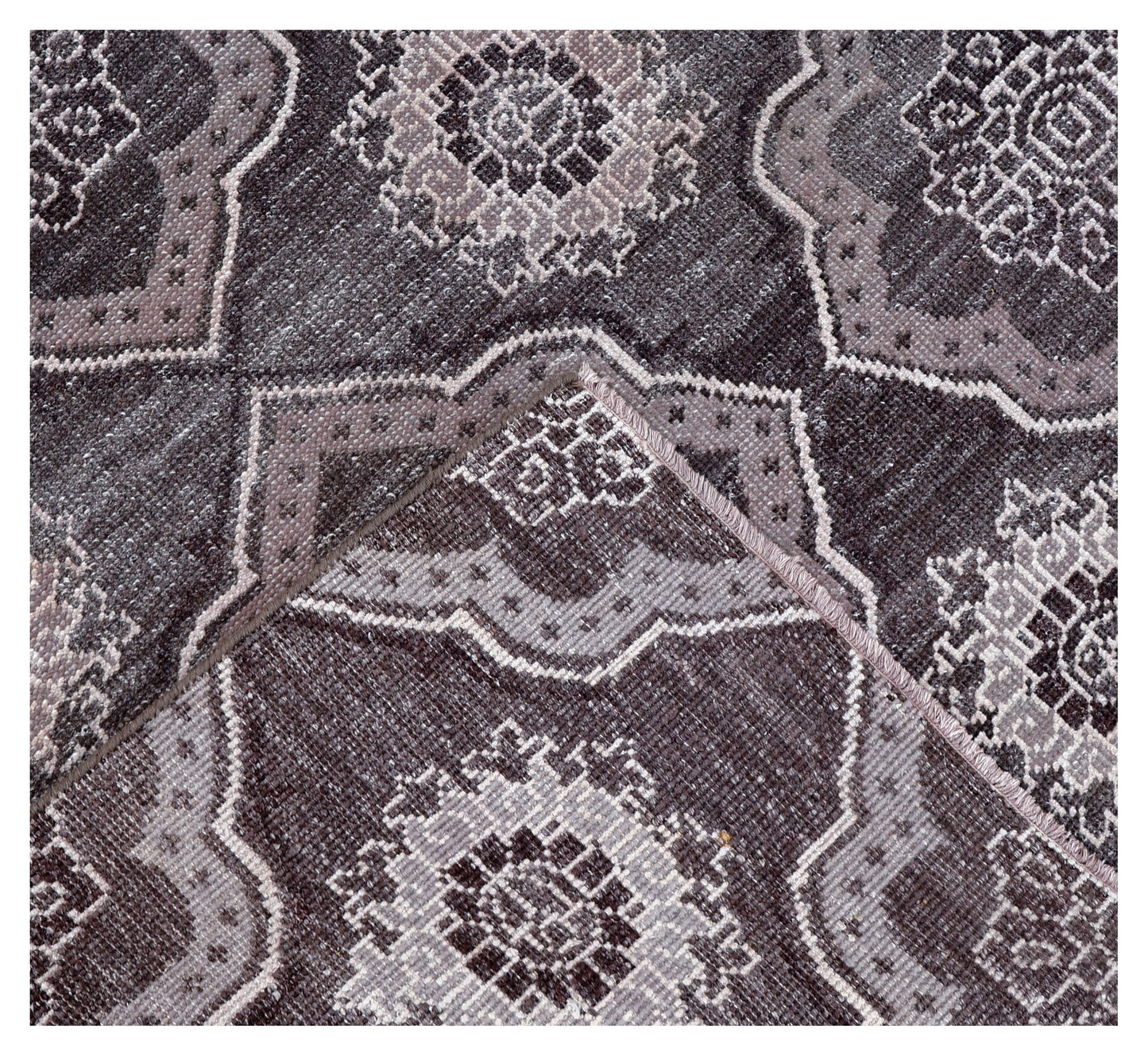 Purple Ivory Geometric Medallion Wool Viscose Hand Knotted Modern 8x10 Area Rug