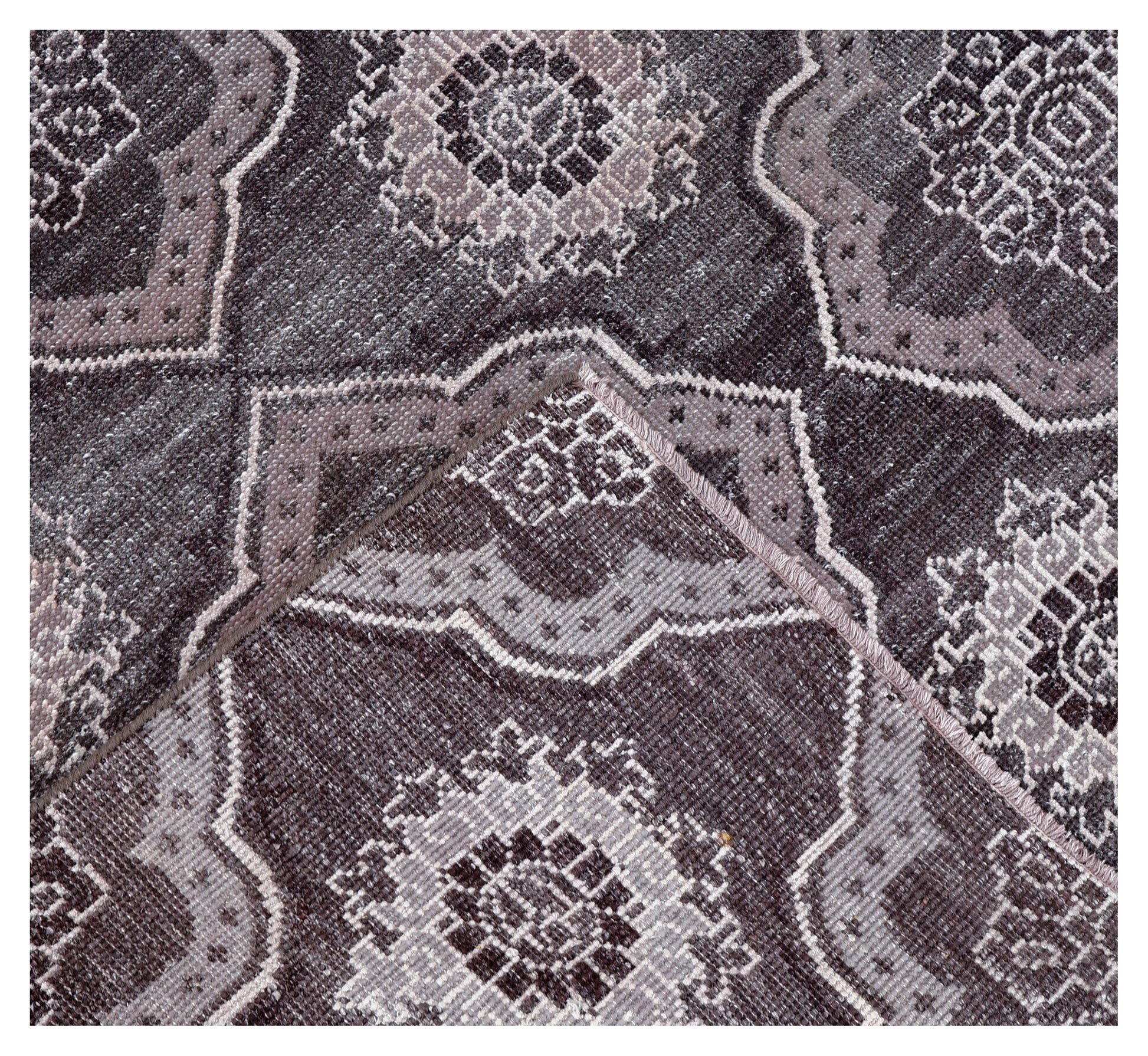 Purple Ivory Geometric Medallion Wool Viscose Hand Knotted Modern 8x10 Area Rug