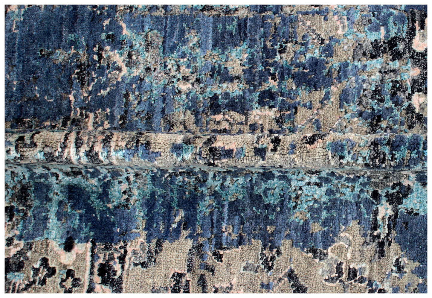 Blue Grey Silver 8x10 Hand Knotted Wool Viscose Area Rug - Vintage Antique Abstract