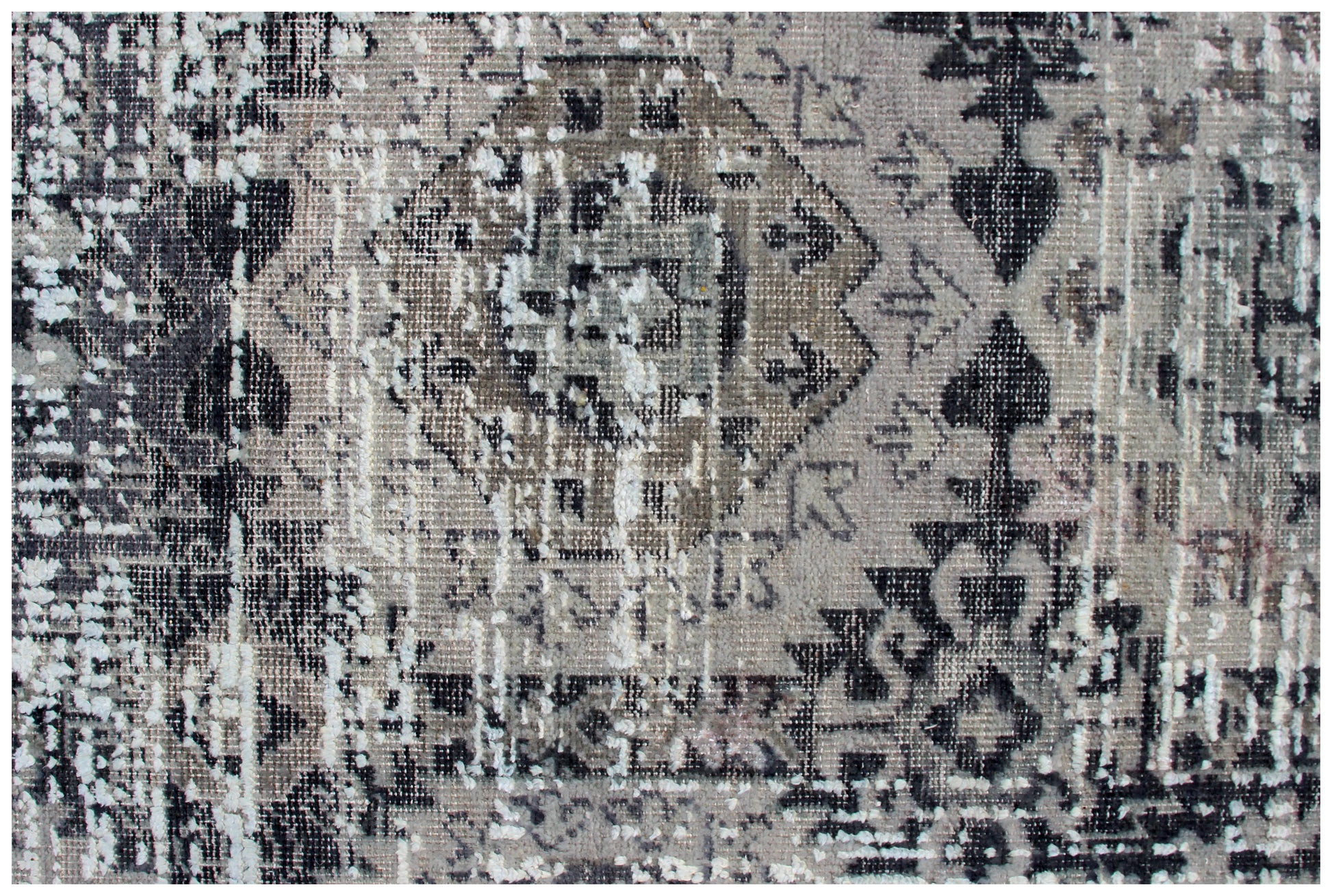 Vintage Distressed Medallion Rug 7.6x9.6 - Grey Charcoal Hand Knotted 45 KPSI Bhadohi Rugs