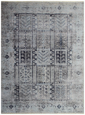 Tribal Medallion Hand Knotted Rug 8x10 - Grey Charcoal Vintage Distressed 45 KPSI Bhadohi Rugs