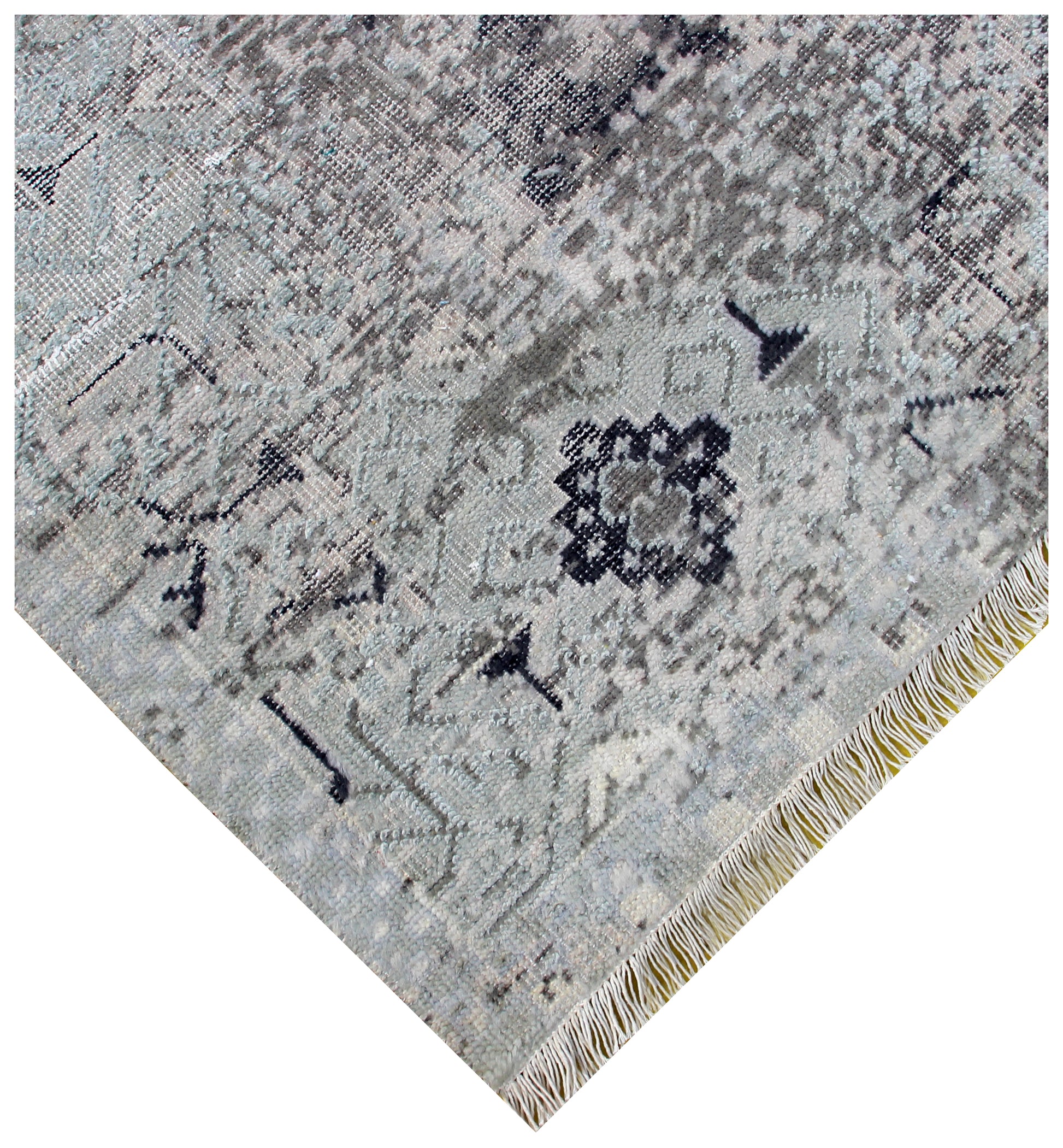 Tribal Medallion Hand Knotted Rug 8x10 - Grey Charcoal Vintage Distressed 45 KPSI Bhadohi Rugs