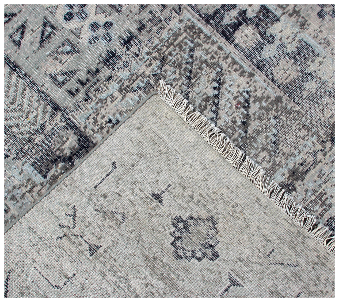 Tribal Medallion Hand Knotted Rug 8x10 - Grey Charcoal Vintage Distressed 45 KPSI Bhadohi Rugs